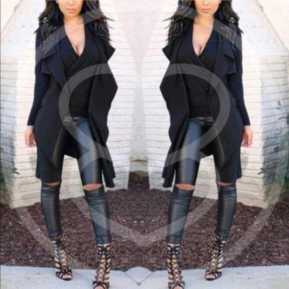 #19 Black Cut out knee Vegan leather high waist leggings - Picture 3 of 5